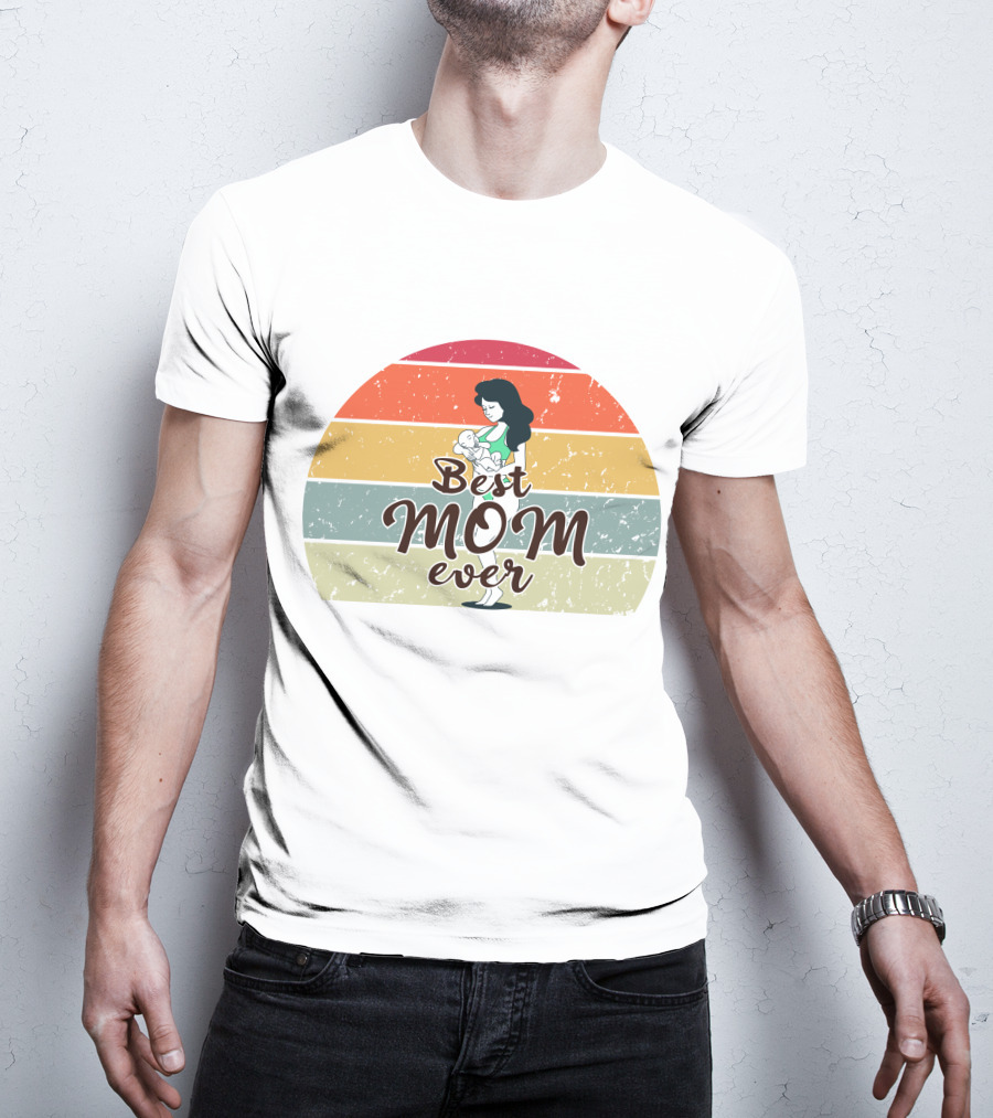 Best Mom Ever Retro Sunset Mom Holding Baby T-Shirt