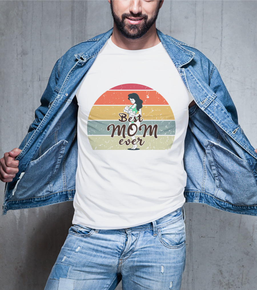 Best Mom Ever Retro Sunset Mom Holding Baby T-Shirt