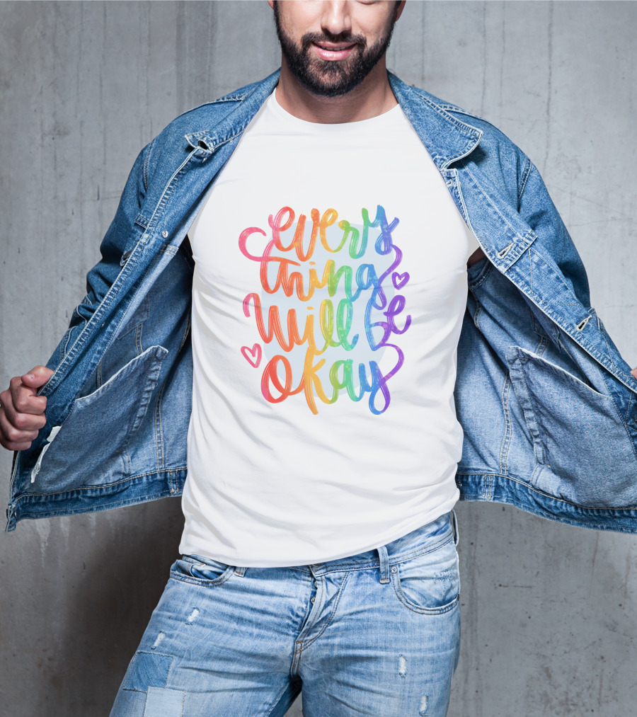 Everything Will Be Okay Rainbow Heart Script T-Shirt
