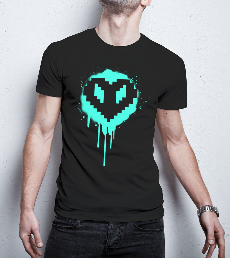 Dream SMP Members Neon Pixel Heart Drip T-Shirt