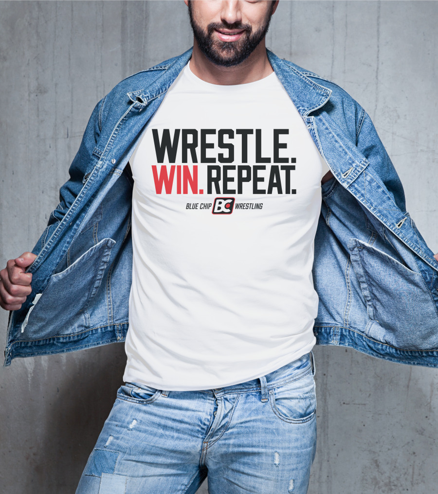 Wrestle Win Repeat Blue Chip BC Wrestling T-Shirt