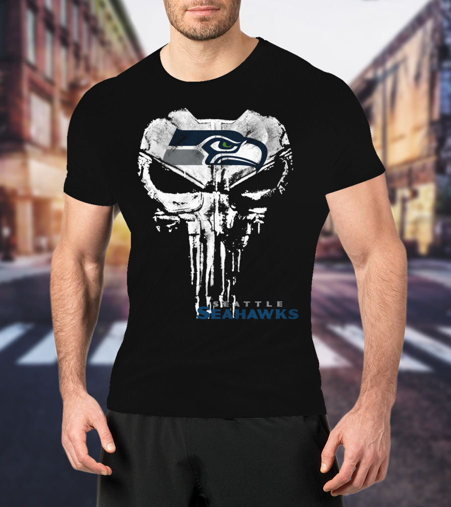 Seattle Seahawks Punisher Skull Logo Combination T-Shirt