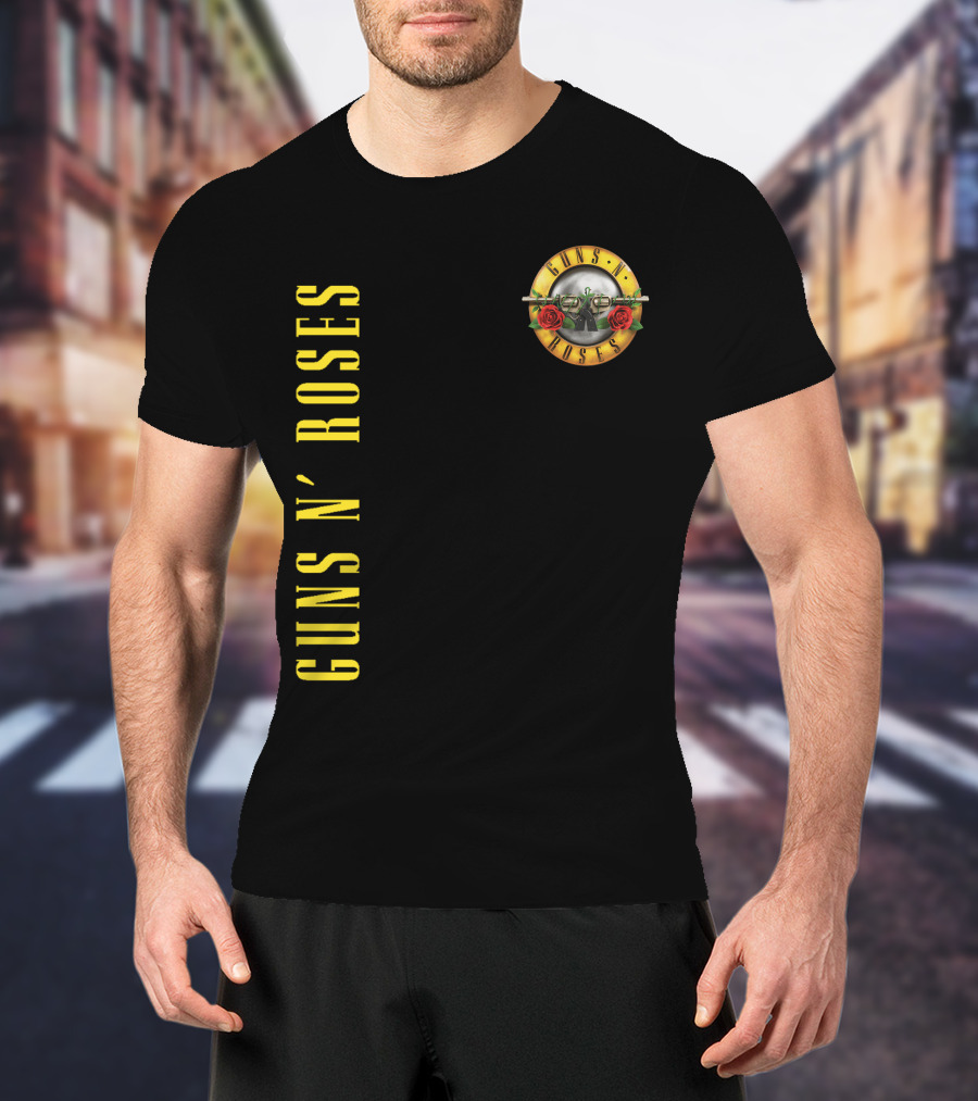 Guns N' Roses Classic Logo With Revolver And Roses In Yellow T-Shirt