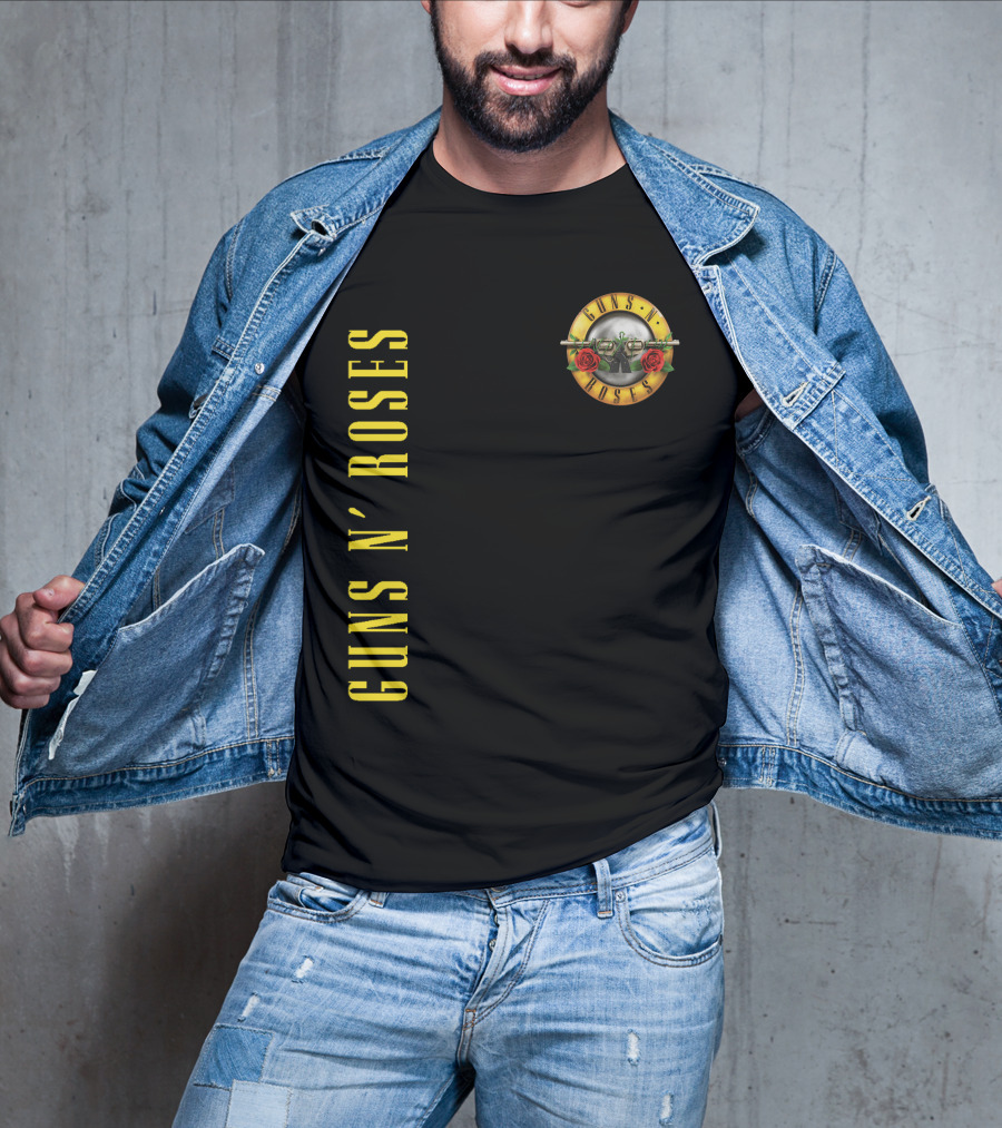 Guns N' Roses Classic Logo With Revolver And Roses In Yellow T-Shirt