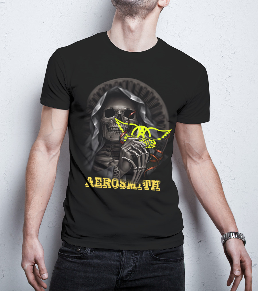 Aerosmith Grim Reaper Skull Holding T-Shirt