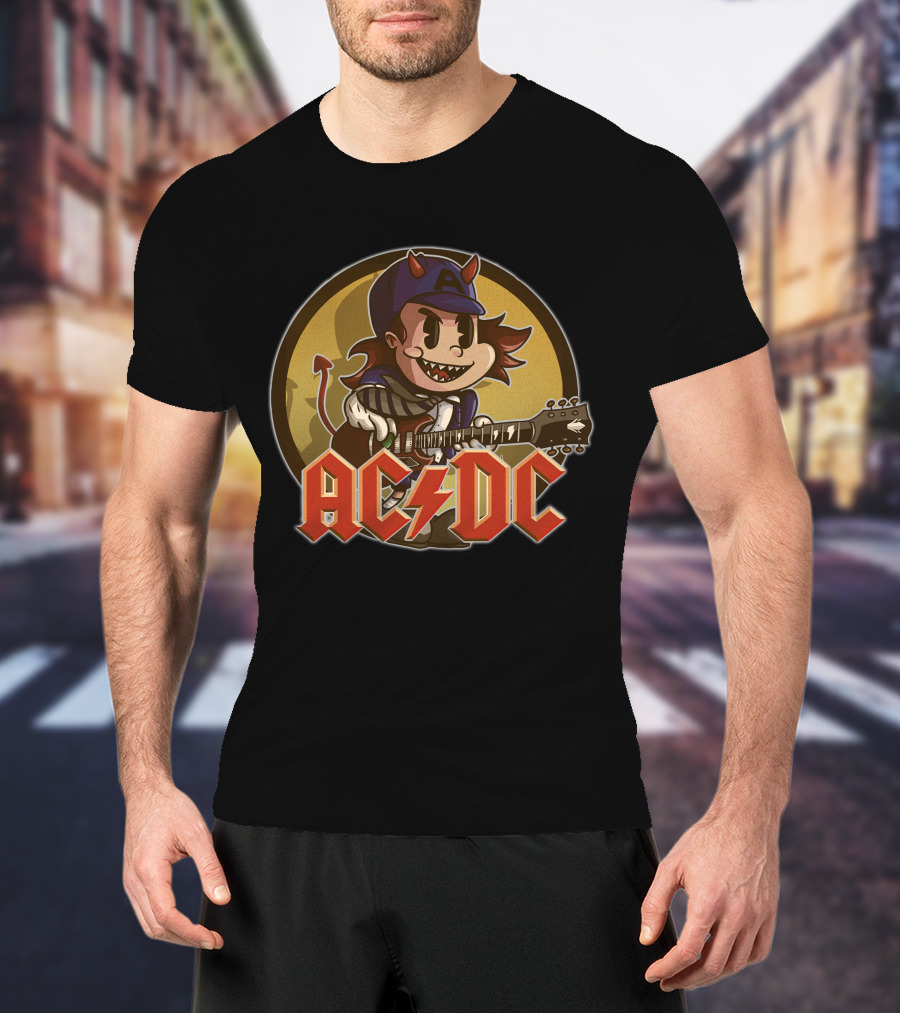 Ac/Dc Devil Cartoon Character Playing Guitar T-Shirt