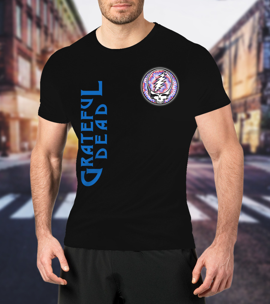 Grateful Dead Steal Your Face Skull With Lightning Bolt And Trippy Blue Letters T-Shirt