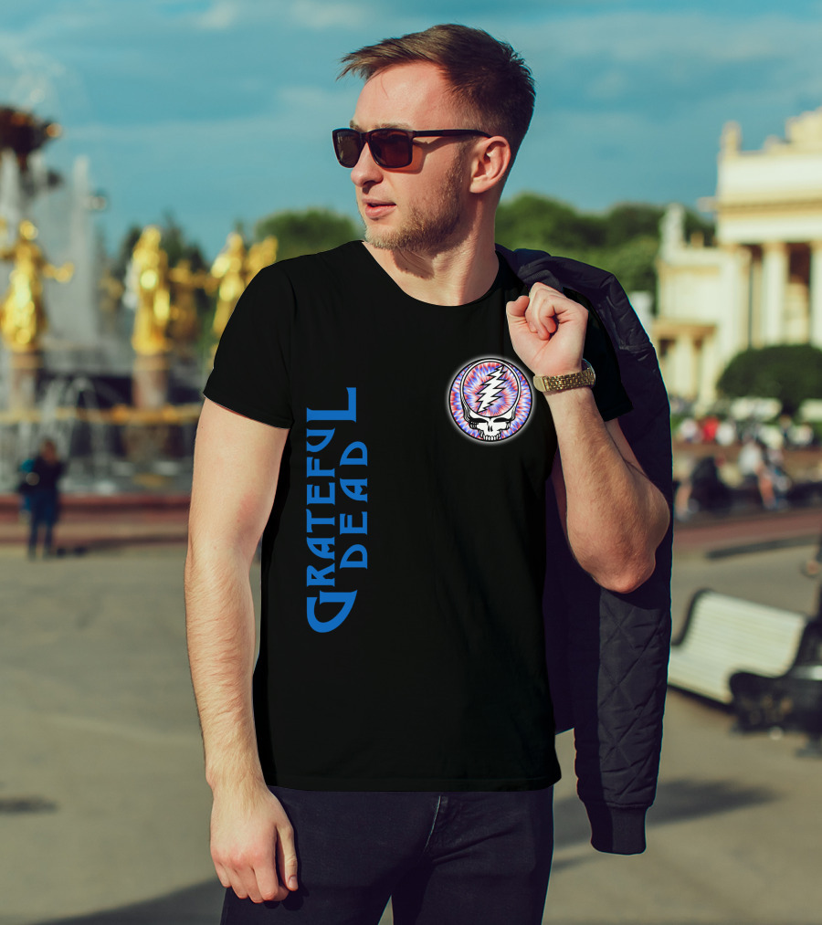 Grateful Dead Steal Your Face Skull With Lightning Bolt And Trippy Blue Letters T-Shirt