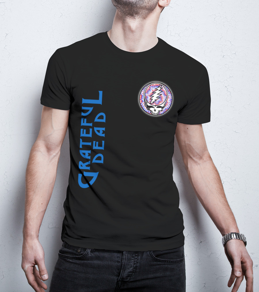 Grateful Dead Steal Your Face Skull With Lightning Bolt And Trippy Blue Letters T-Shirt