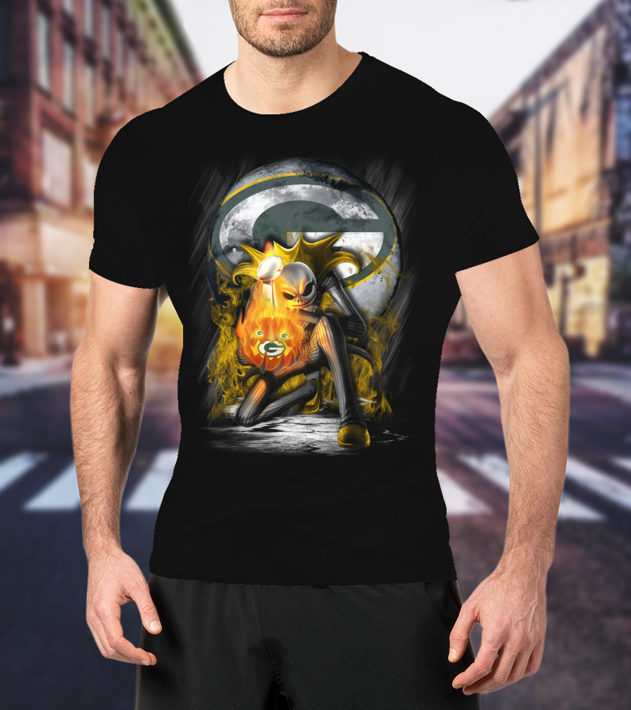 Green Bay Packers Skull Trophy Fire Moon T-Shirt