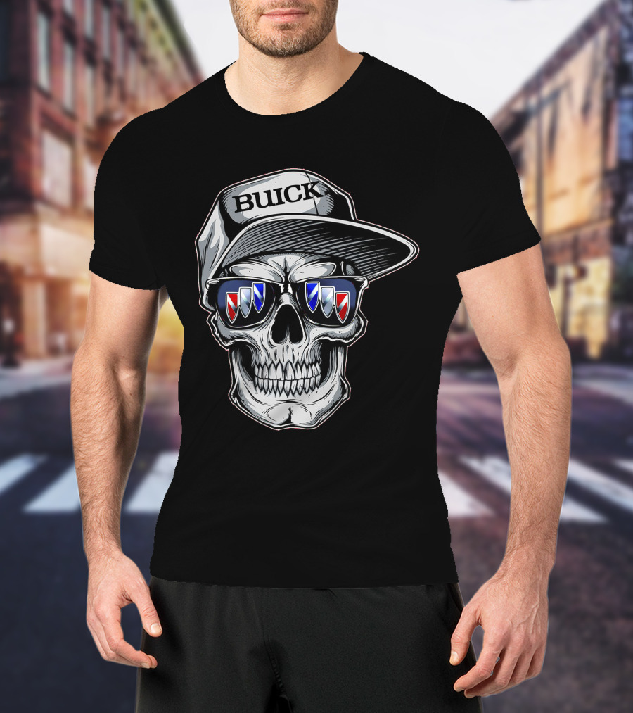 Buick Skull With Hat And Logo Sunglasses T-Shirt