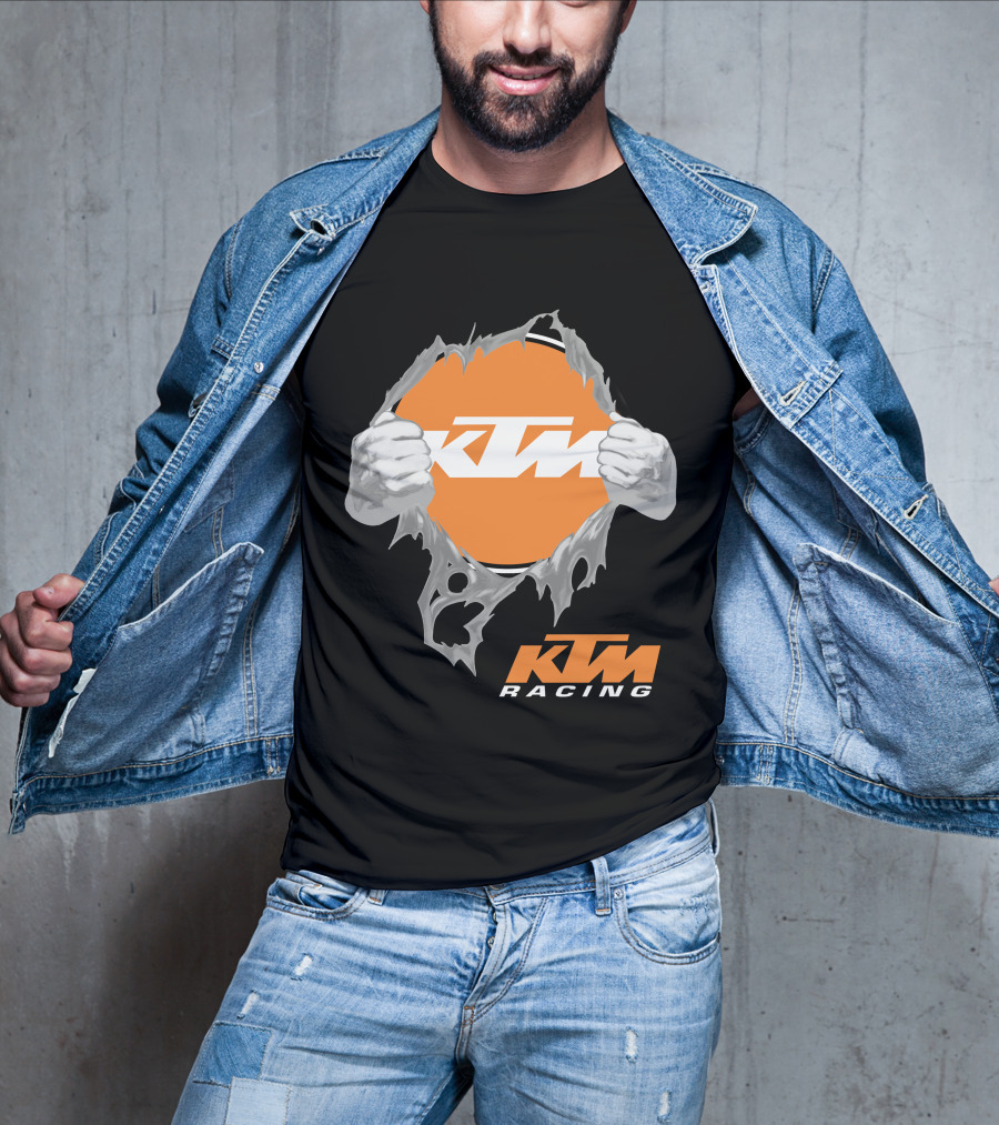 Ktm Racing Logo With Hands Ripping Through Orange T-Shirt