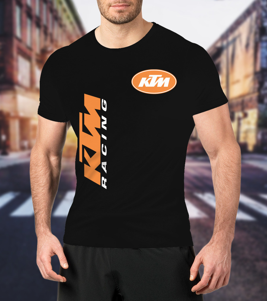 Ktm Racing Logo And Badge On Black T-Shirt