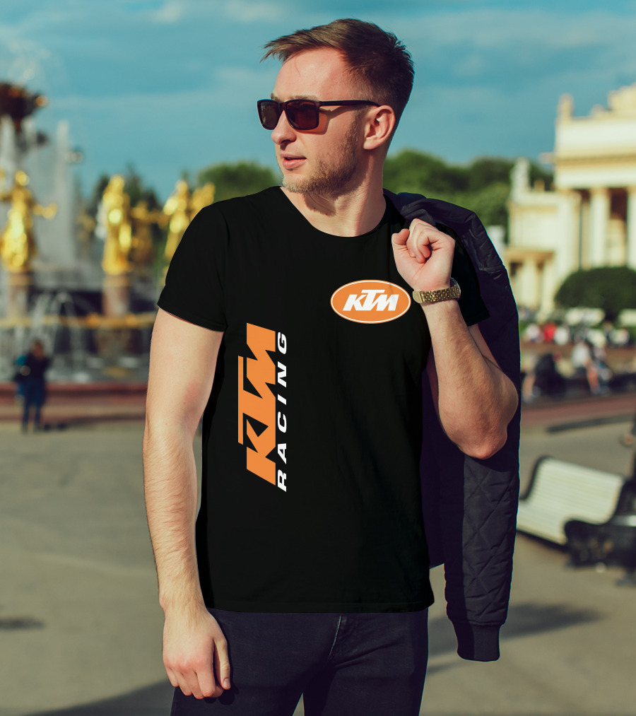 Ktm Racing Logo And Badge On Black T-Shirt