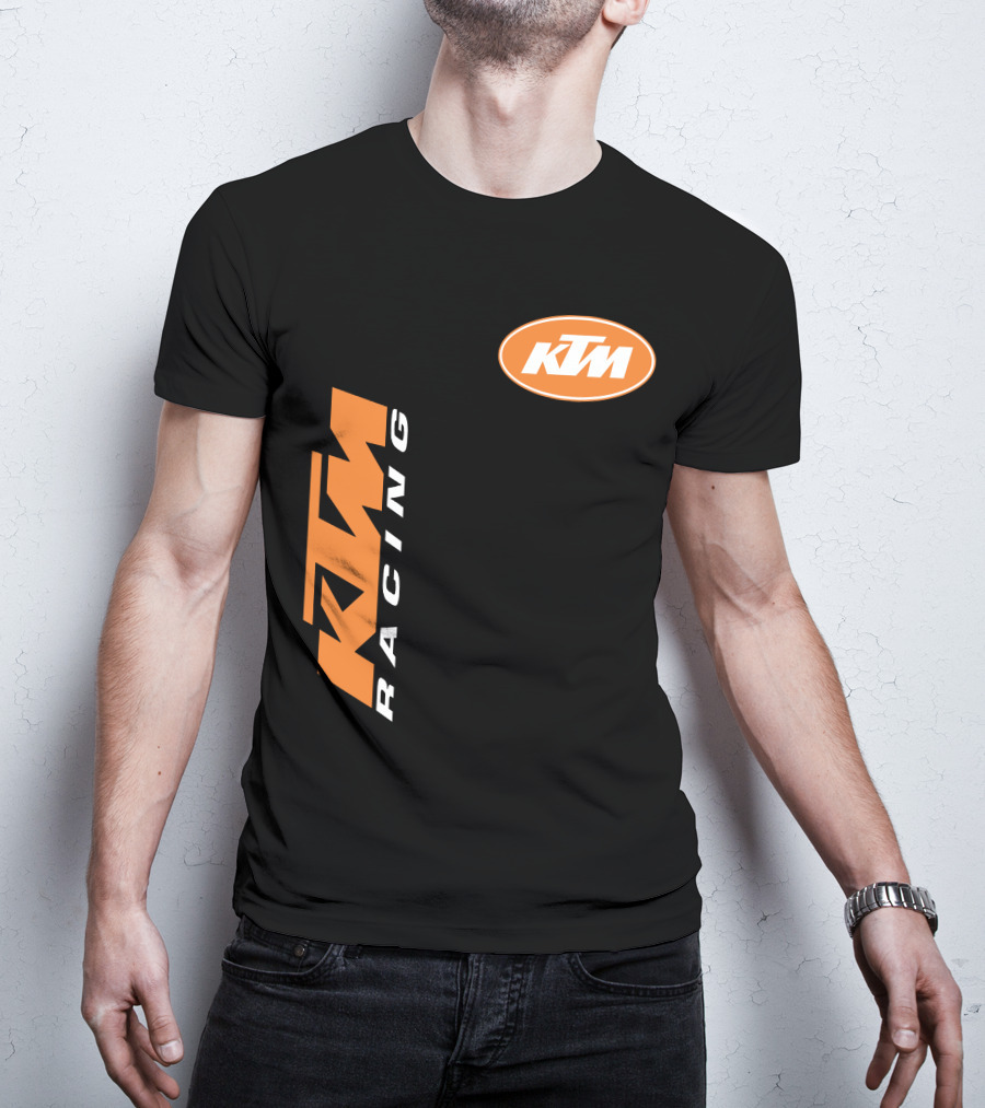 Ktm Racing Logo And Badge On Black T-Shirt