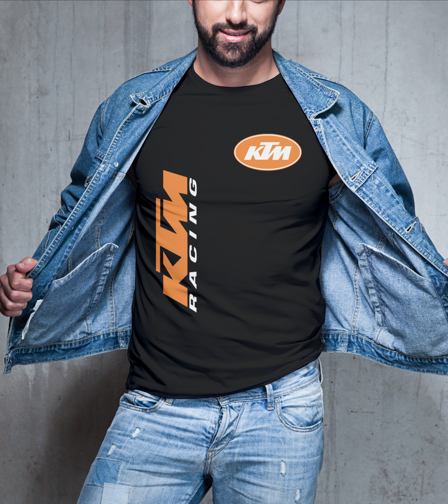 Ktm Racing Logo And Badge On Black T-Shirt