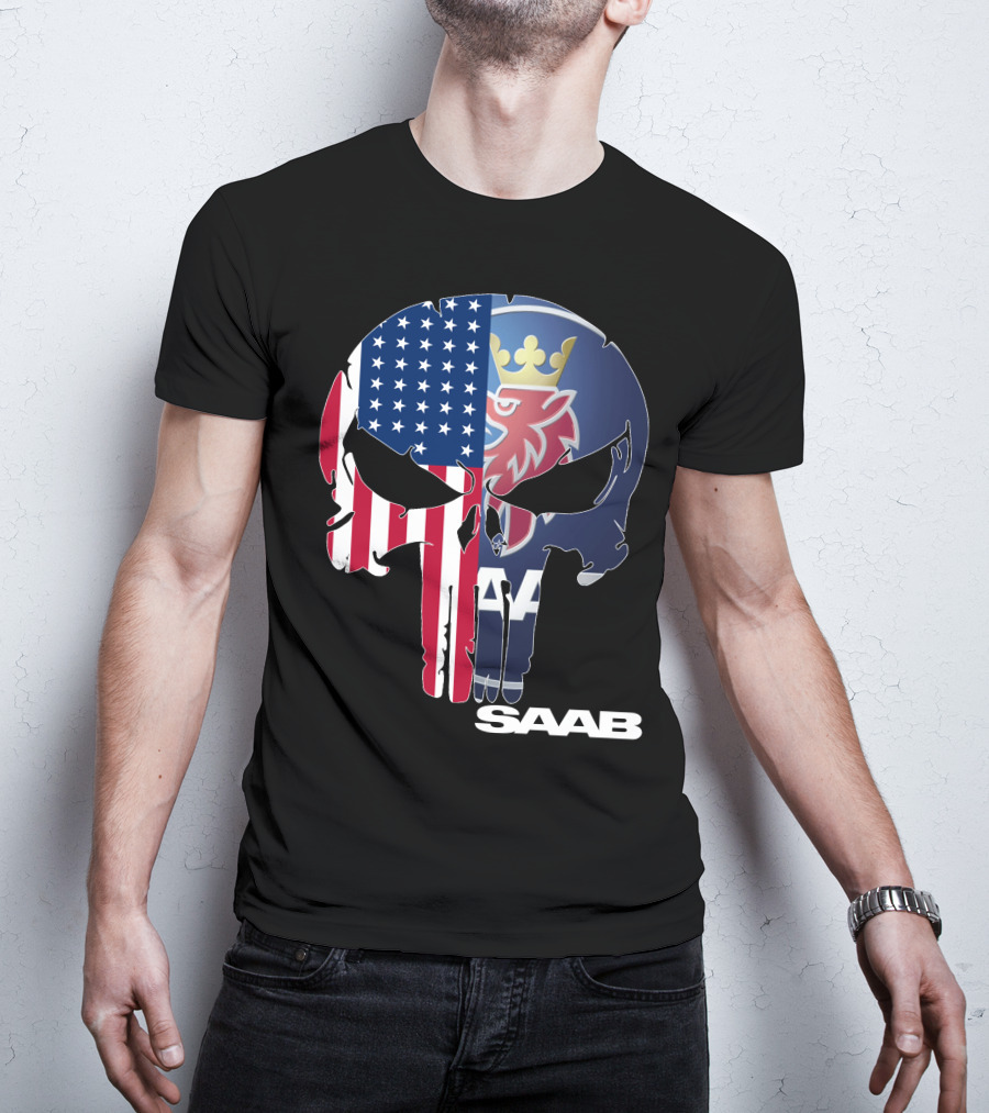Saab American Flag Punisher Skull T-Shirt