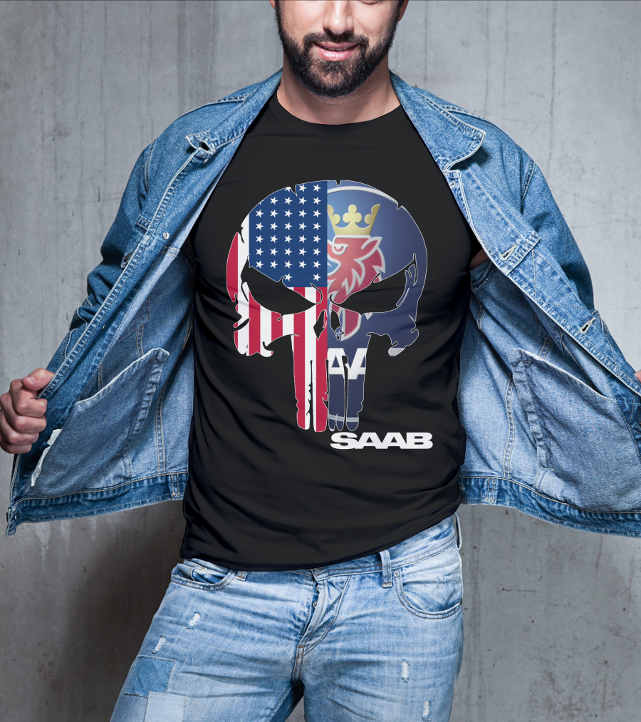 Saab American Flag Punisher Skull T-Shirt