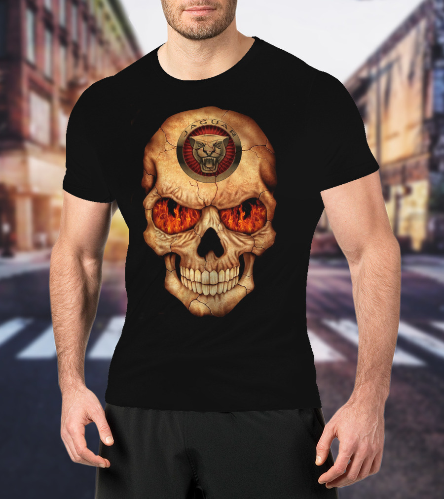 Jaguar Skull With Flaming Eyes T-Shirt