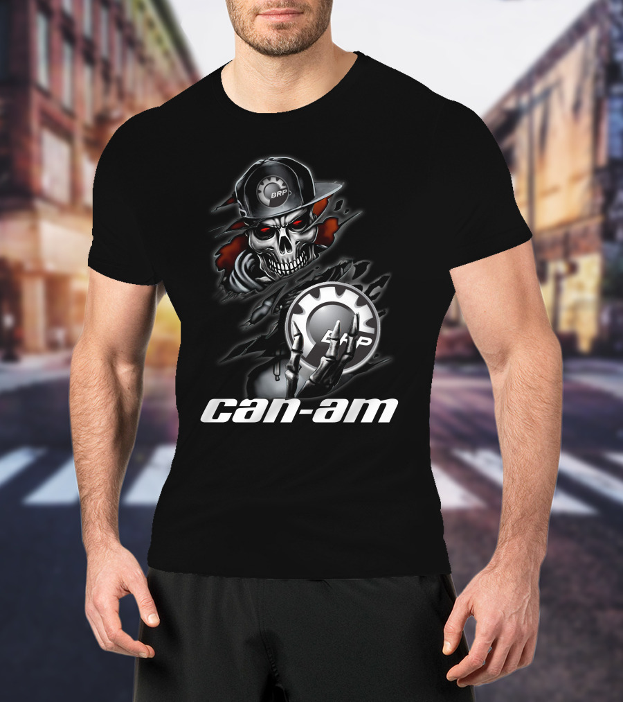 Can Am Skull BRP Logo Skeleton Holding Gear T-Shirt