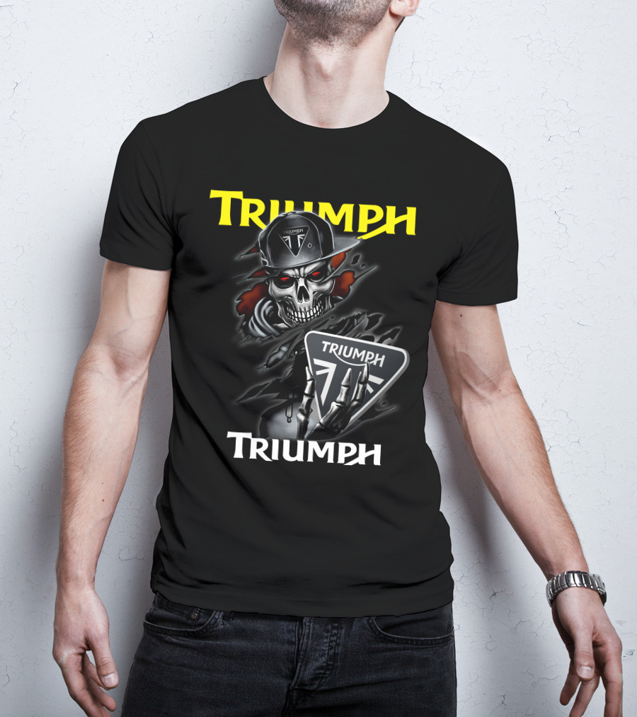 Triumph Skull Holding Logo Helmet Skeleton T-Shirt