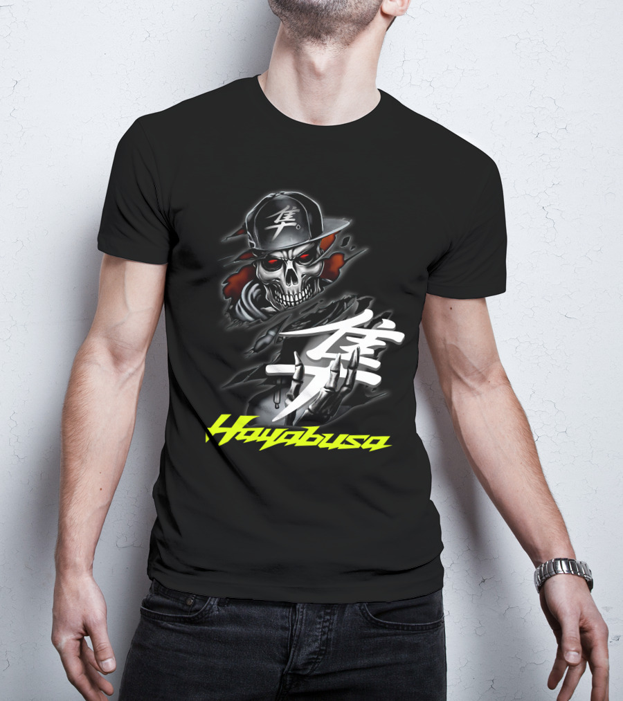 Hayabusa Skeleton In Cap With Kanji Symbol And Claws T-Shirt