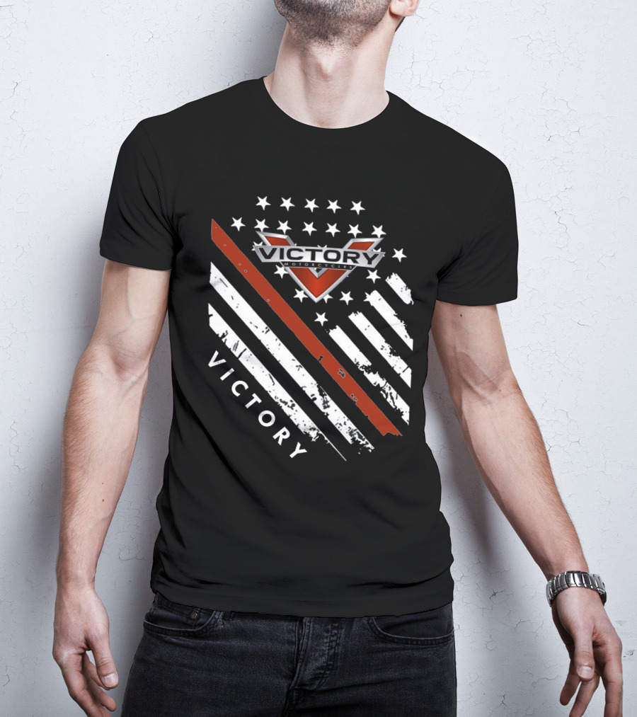 Victory Motorcycles American Flag V Badge Stars Stripes T-Shirt