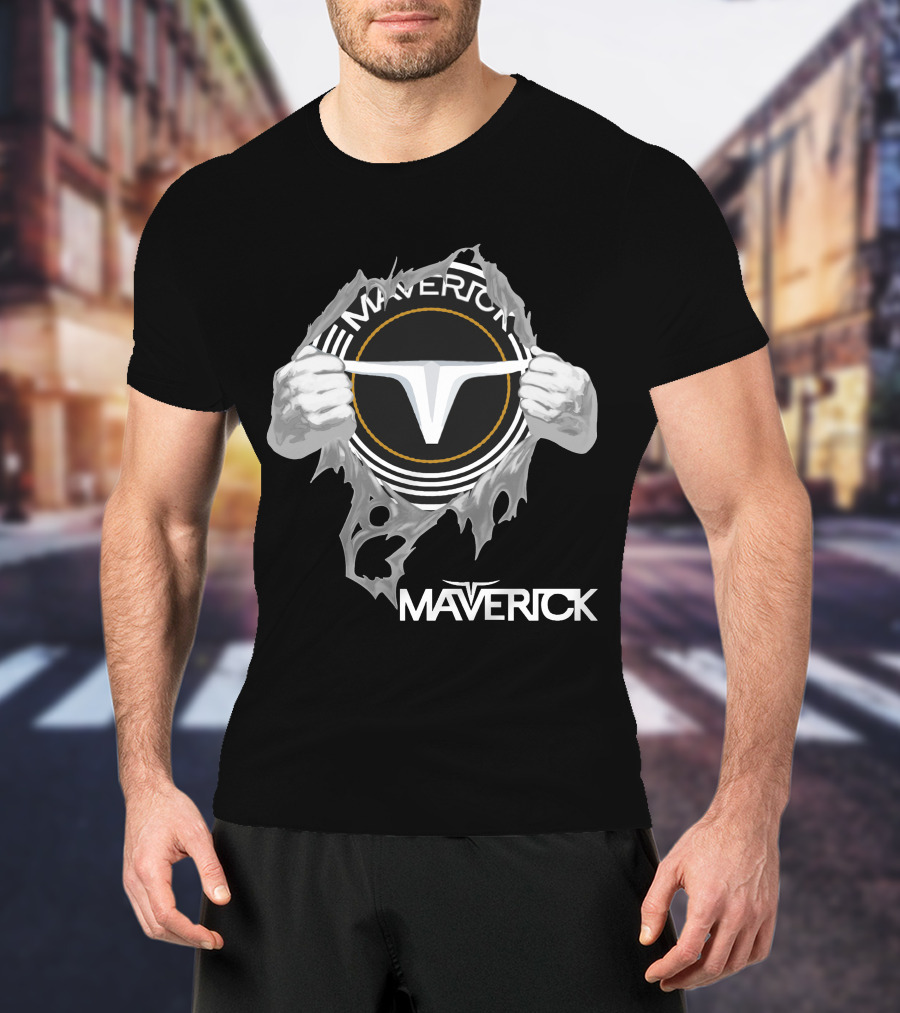 Maverick Logo With Hands Ripping Open T-Shirt