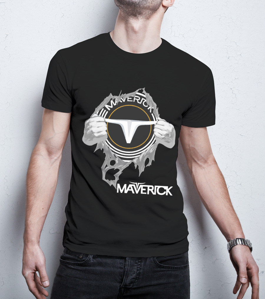 Maverick Logo With Hands Ripping Open T-Shirt