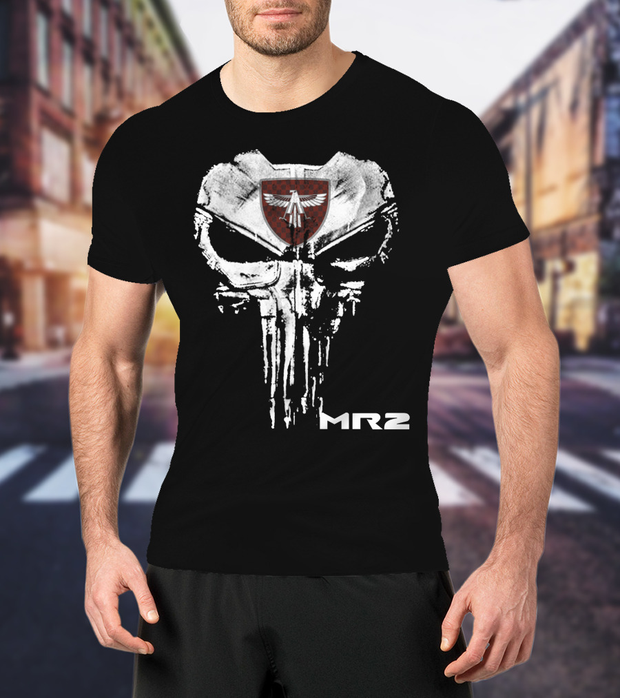 Mr2 Skull Emblem With Winged Shield Motif T-Shirt