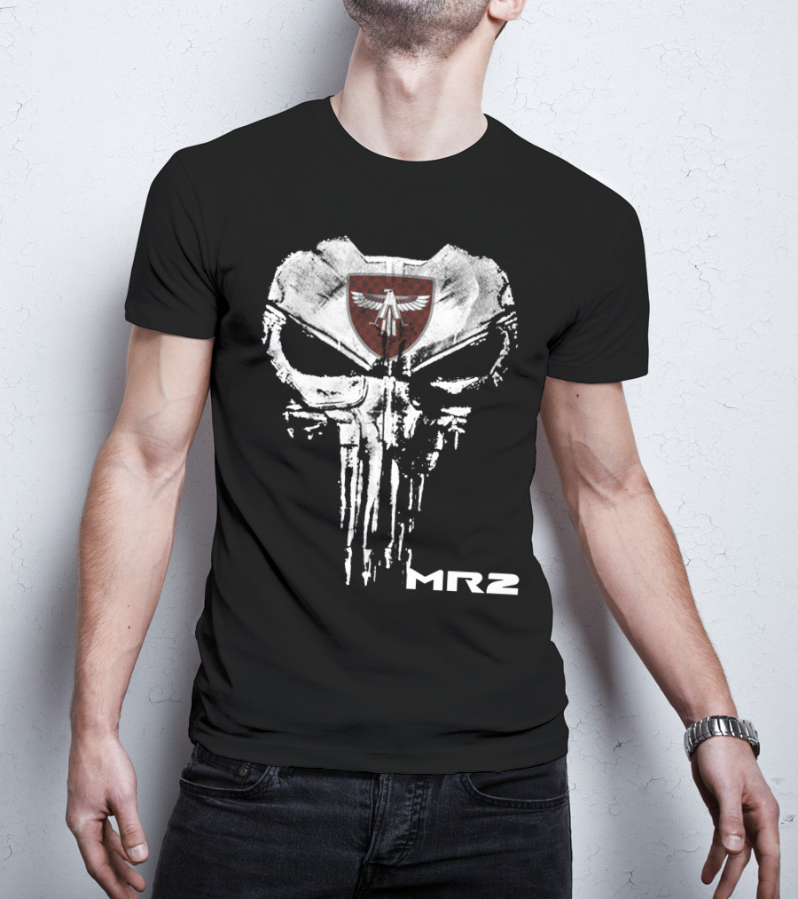 Mr2 Skull Emblem With Winged Shield Motif T-Shirt