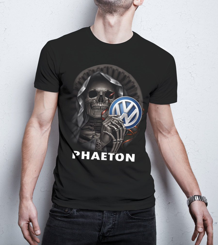 Volkswagen Phaeton Grim Reaper Skull Holding Vw Badge T-Shirt