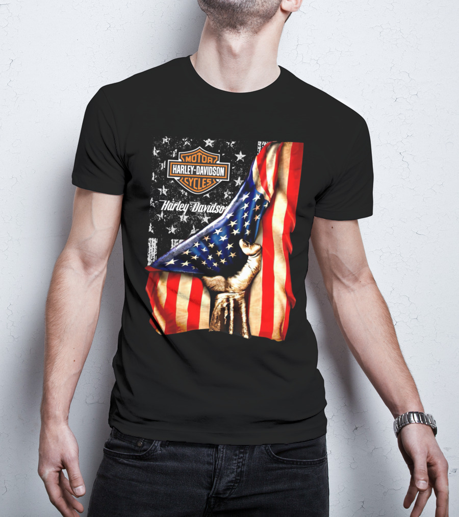 Harley Davidson American Flag Hand Motorcycle Cycles T-Shirt