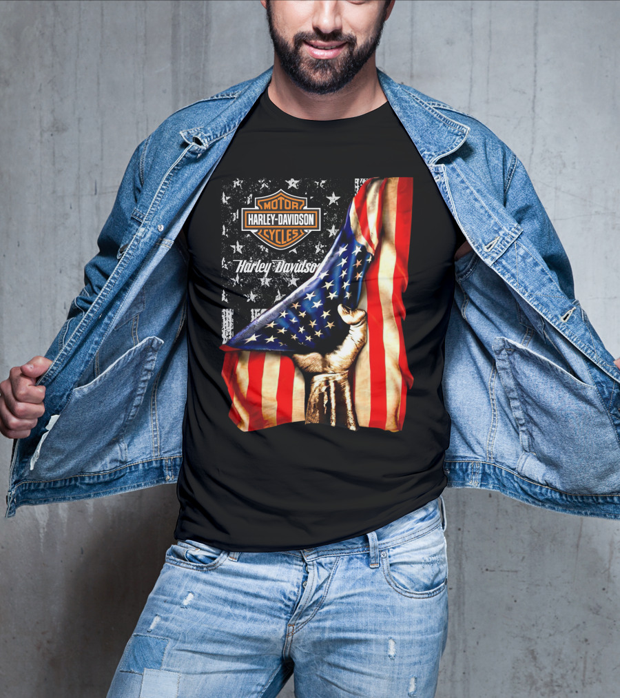Harley Davidson American Flag Hand Motorcycle Cycles T-Shirt