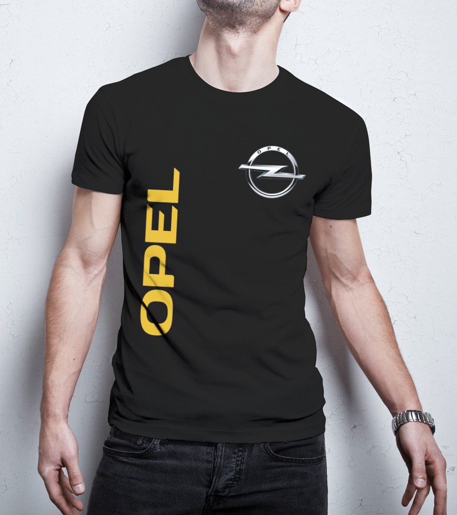 Opel Logo Vertical Text With Silver T-Shirt