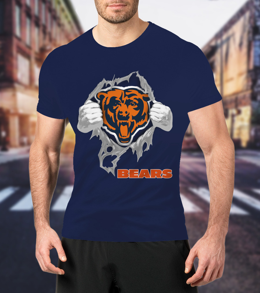 Chicago Bears Logo: Fierce Bear Ripping Through With Orange And Blue T-Shirt