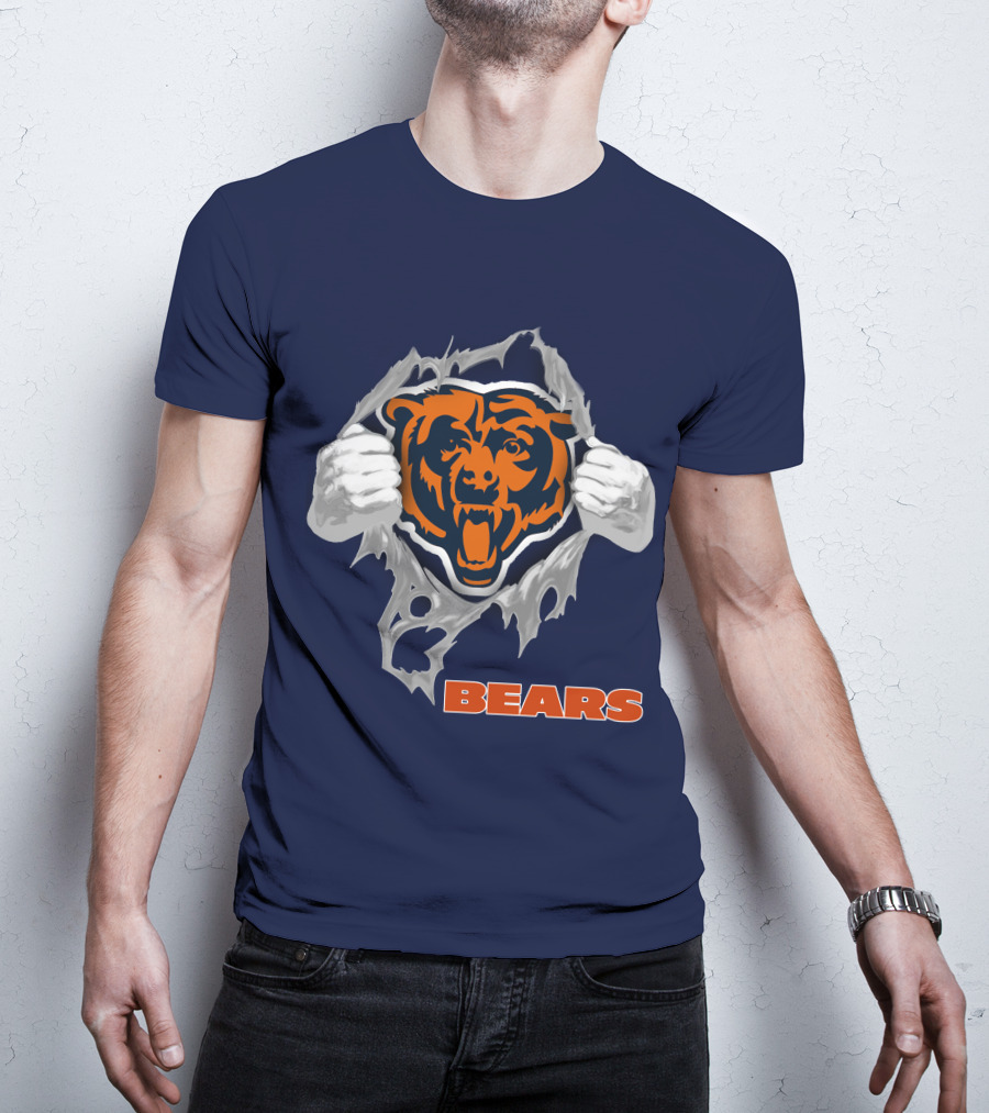 Chicago Bears Logo: Fierce Bear Ripping Through With Orange And Blue T-Shirt
