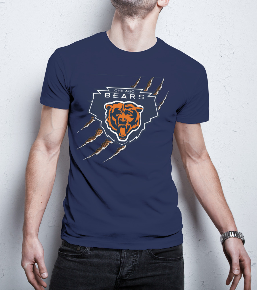Chicago Bears Logo With Roaring Bear And Claw Marks T-Shirt