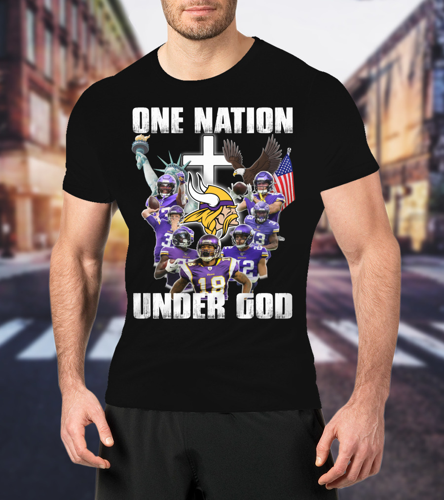 Vikings One Nation Under God Nfl Players Liberty Eagle Flag Cross T-Shirt