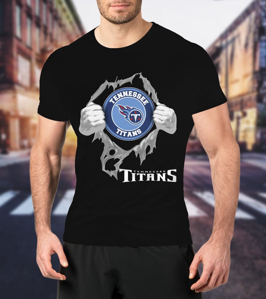 Tennessee Titans Football Logo With Torn Effect And Hands T-Shirt