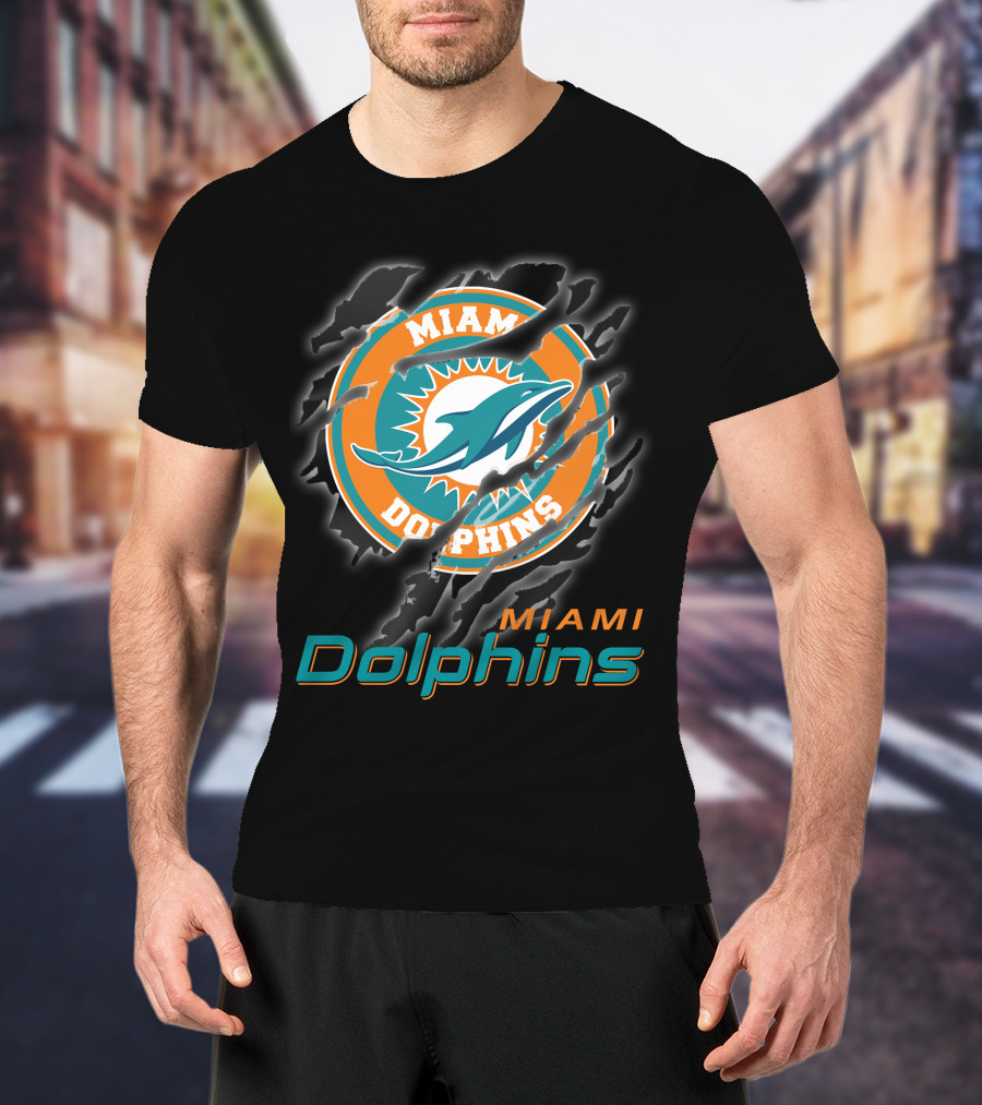 Miami Dolphins Logo With Claw Marks T-Shirt