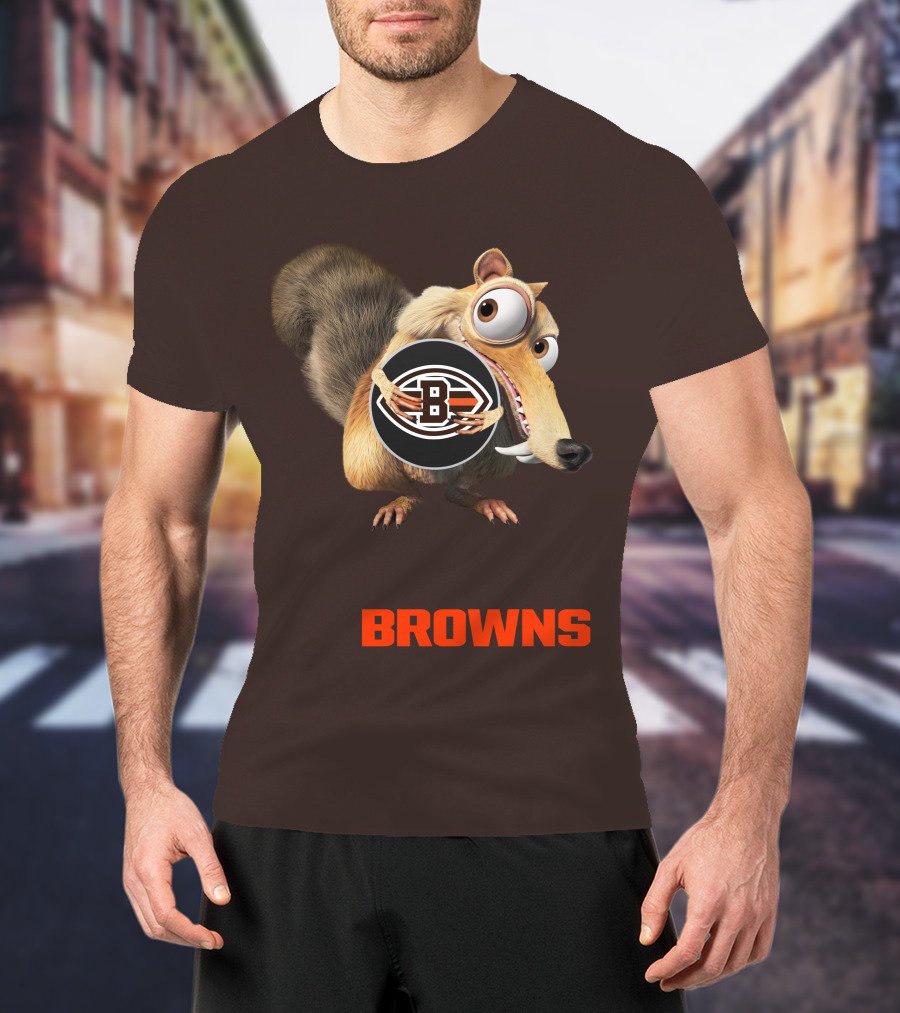 Browns 09 Animated Character Holding Football T-Shirt