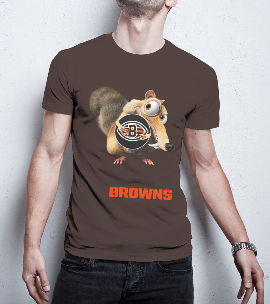 Browns 09 Animated Character Holding Football T-Shirt