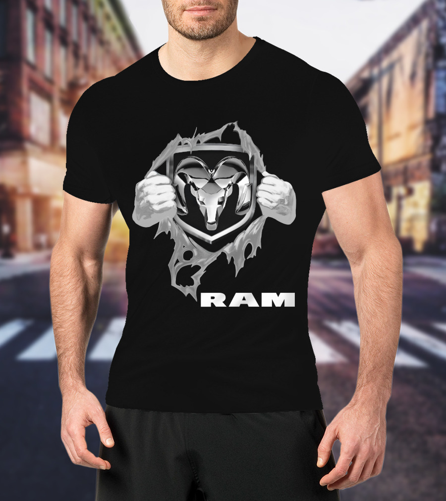 Ram 03 Logo With Bold Shield And Ripped Effect T-Shirt