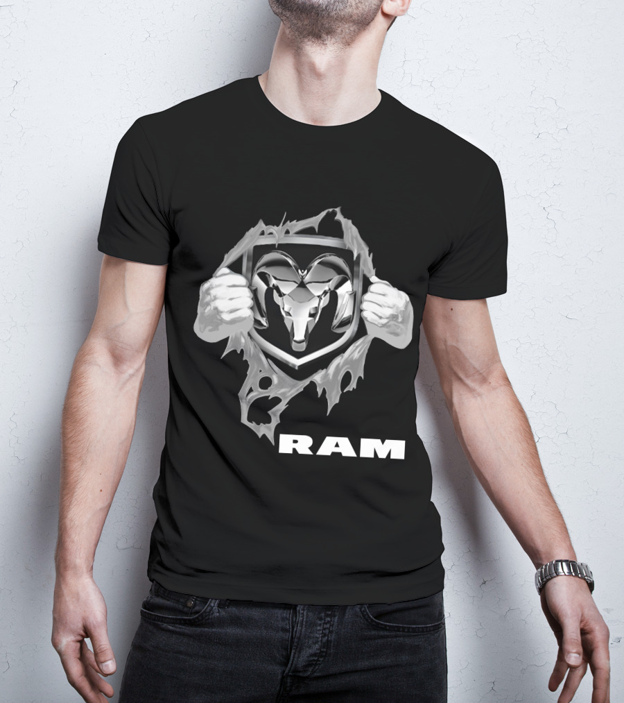 Ram 03 Logo With Bold Shield And Ripped Effect T-Shirt