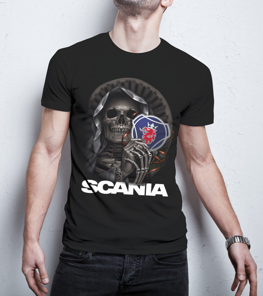 Scania Grim Reaper With Emblem And Hooded Skeleton T-Shirt