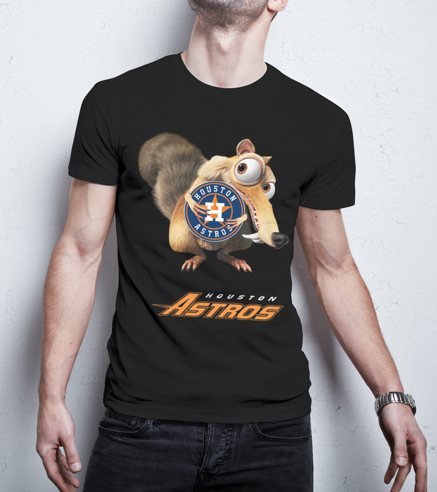 Houston Astros Ice Age Crossover With Iconic Character Holding T-Shirt