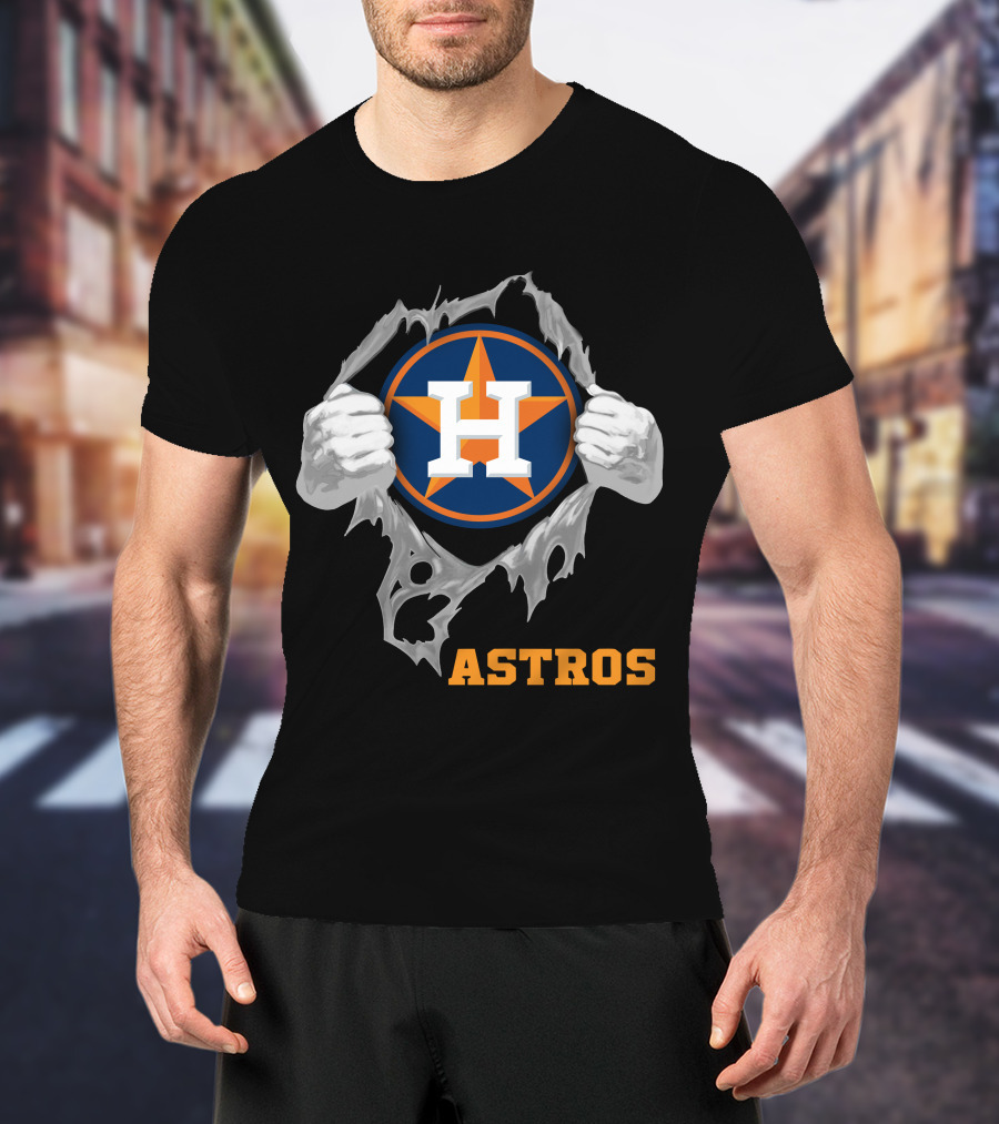 Astros Team Logo With Hands Ripping Open T-Shirt