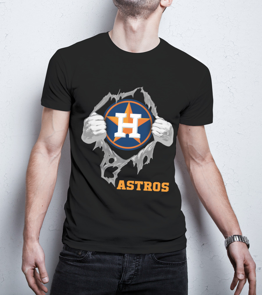 Astros Team Logo With Hands Ripping Open T-Shirt