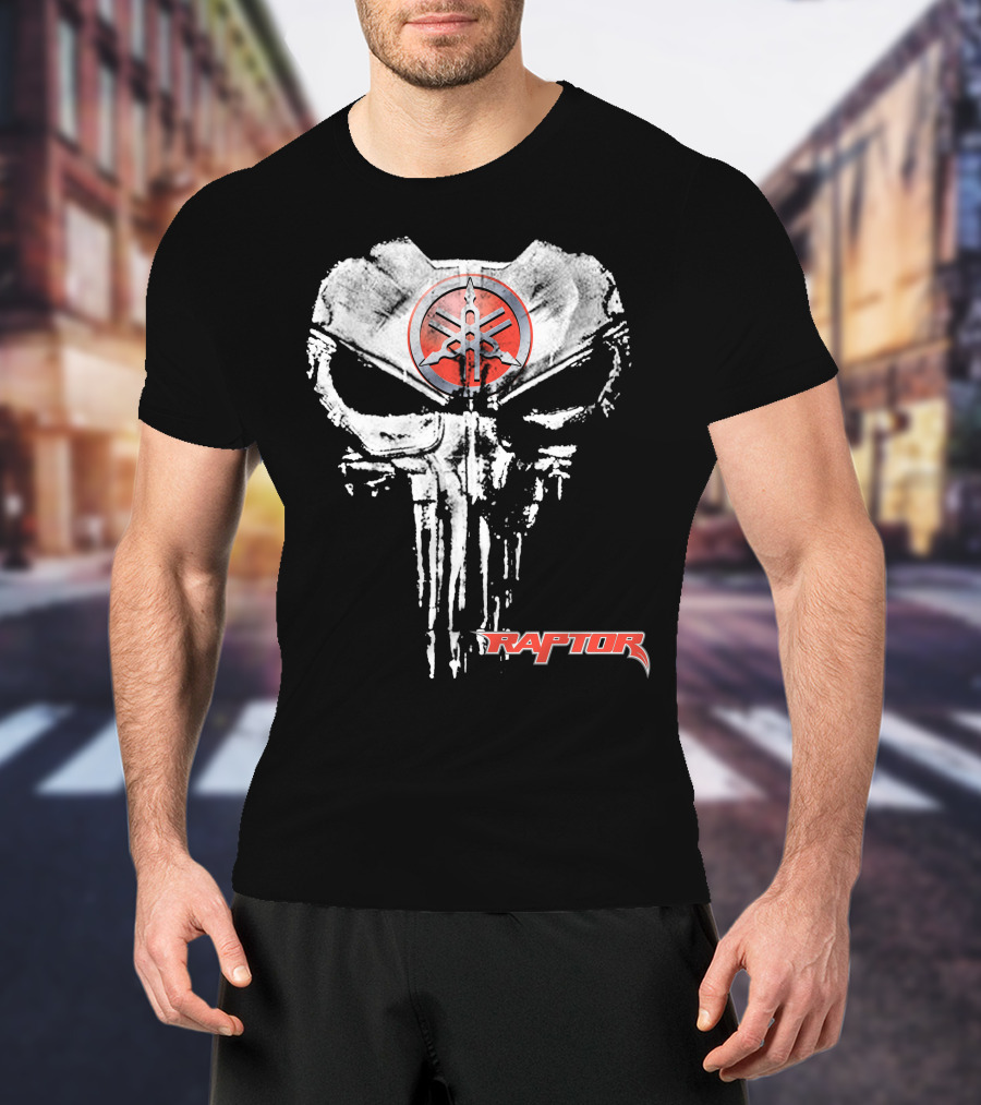 Raptor10 White Skull Punisher Yamaha Logo Red Circle T-Shirt
